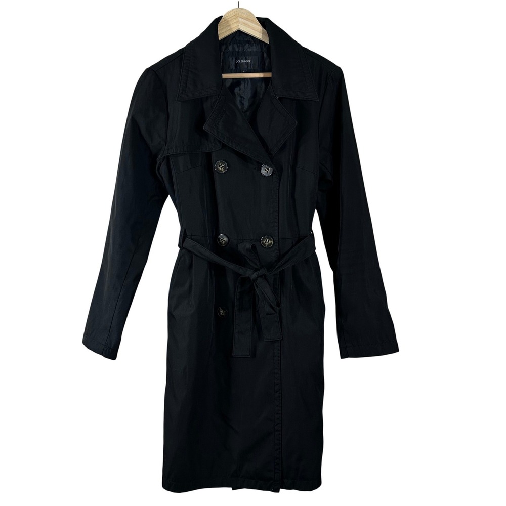 Colebrook Womens Black Double Breasted Belted Trench Coat Size M